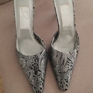 Dolce By Pierre Slip in Heels, Silver Metallic and Black, Size 91/2 W